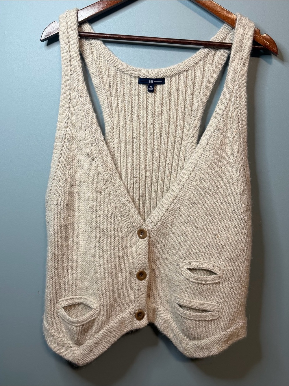 Gap Wool Angora Rabbit Hair Blend Button Front Cream Sweater Vest. XL